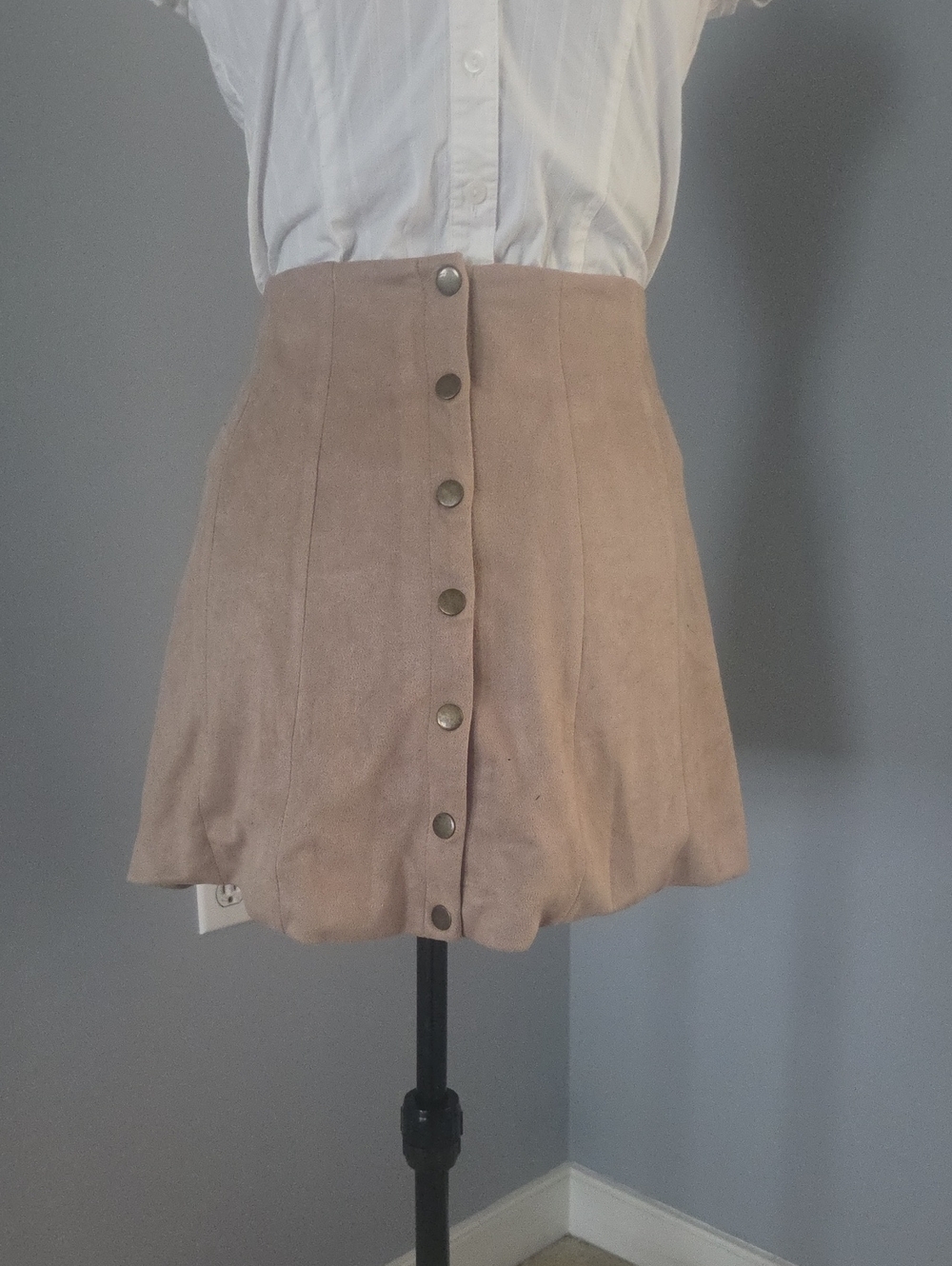Altar'd State Taupe Button-Front Mini Skirt